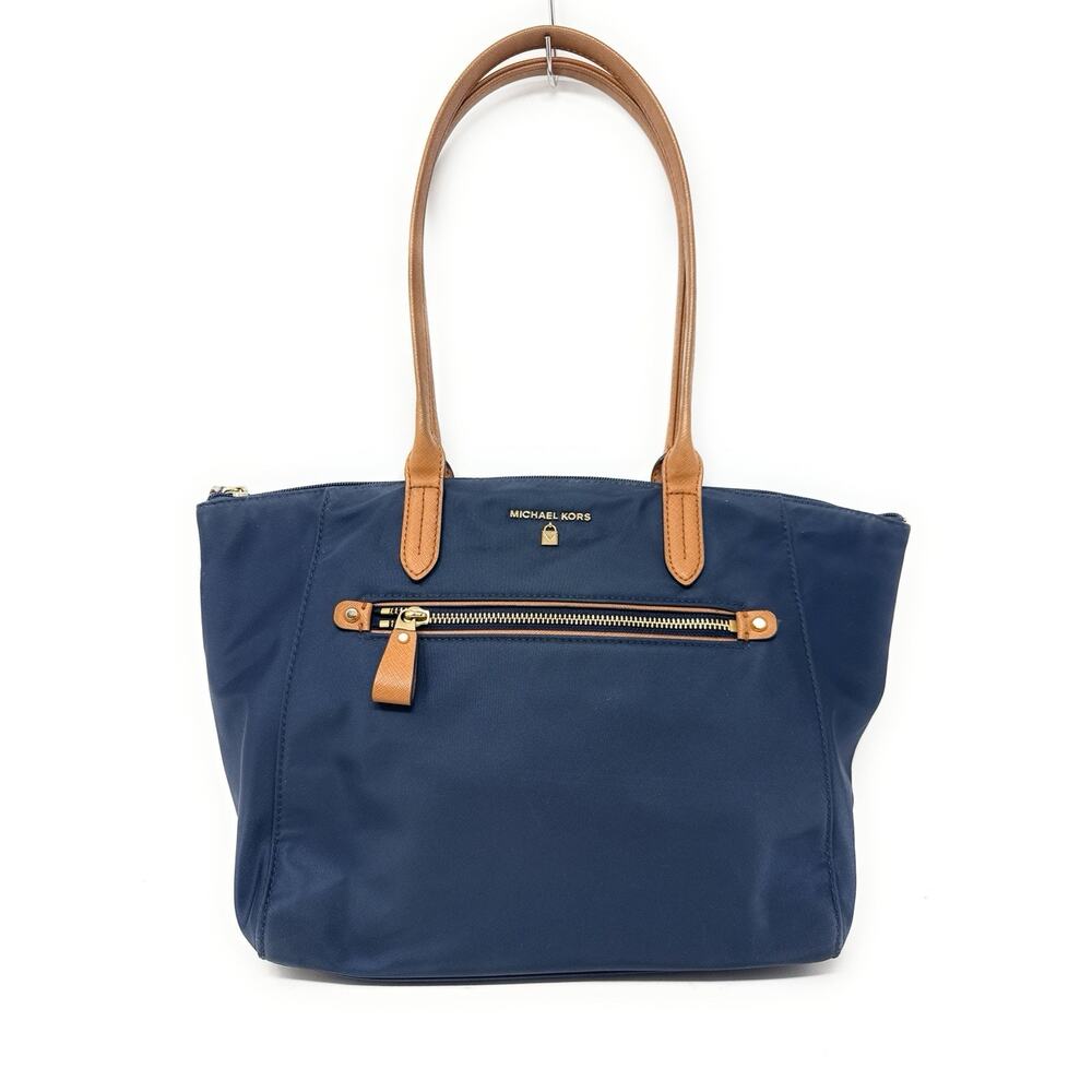 Michael Kors Kelsey Nylon Navy Tote Bag Zip Top Shoulder Trolley Sleeve